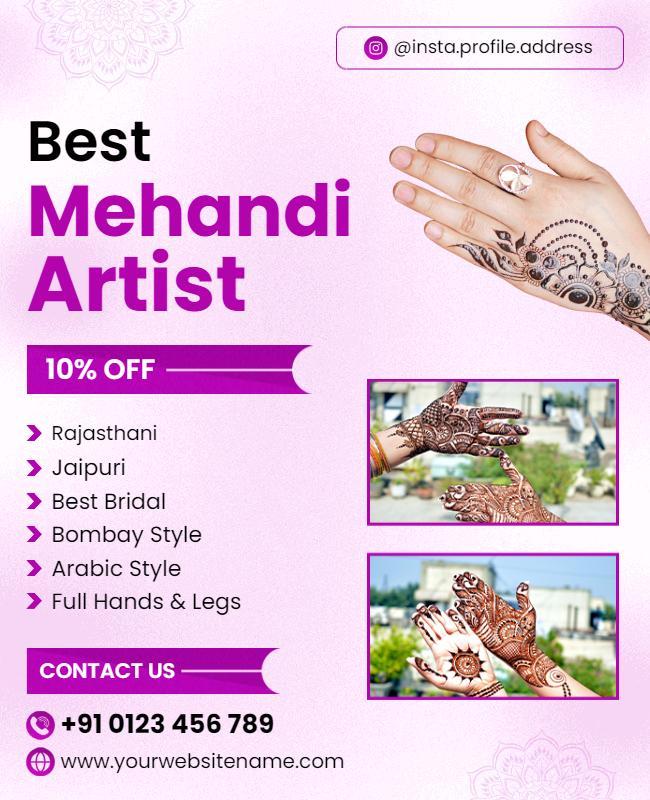 Vibrant Pink Mehandi Artist Promotional Offer Poster Template