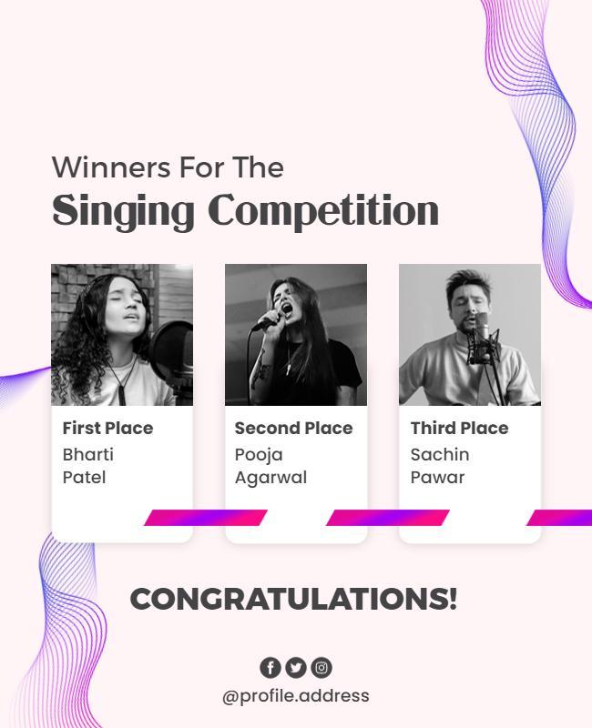 Vibrant Pink Modern Singing Competition Winners Announcement Poster Template