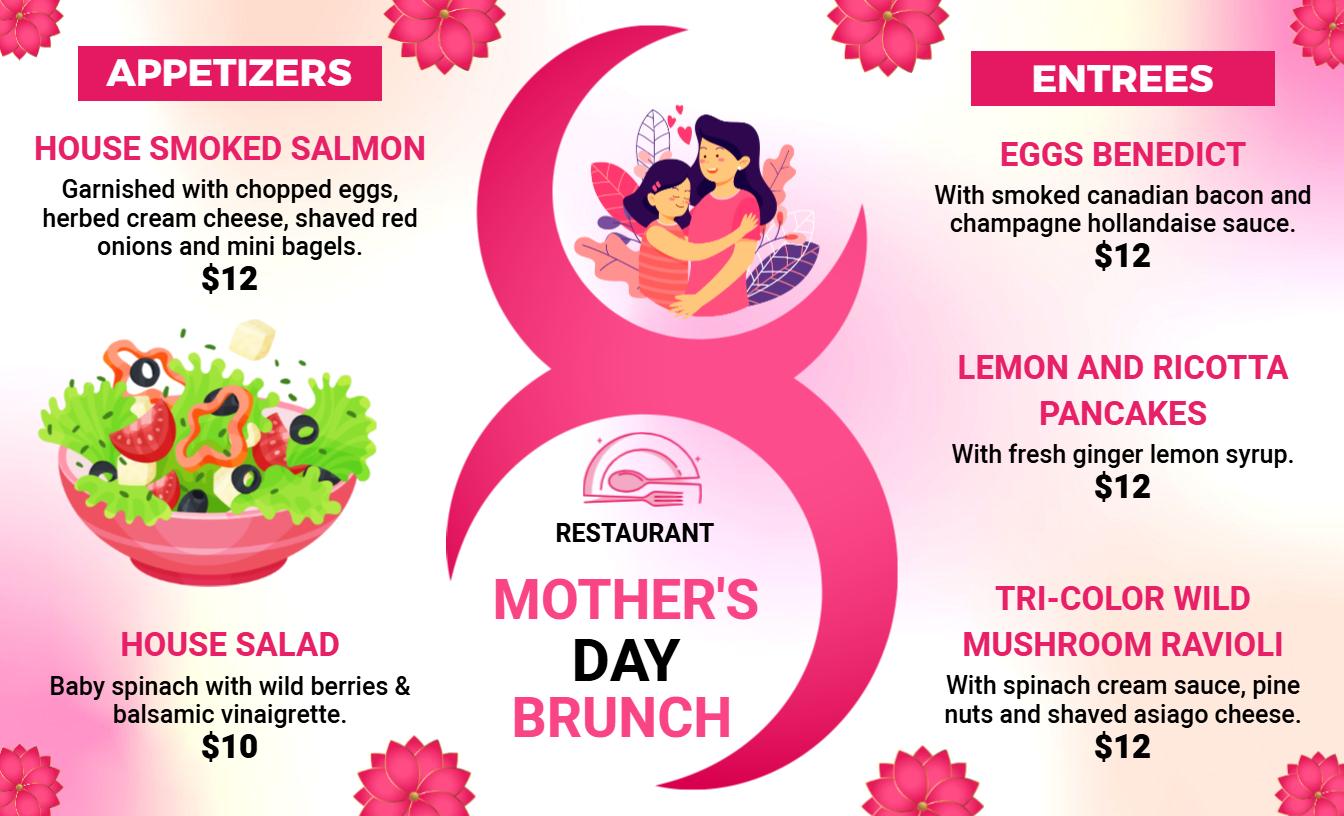 Vibrant Pink Mother's Day Brunch Special Menu Template