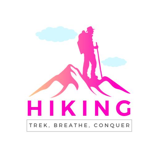 Vibrant Pink Mountain Scene Inspiring Hiking Adventures Logo Template