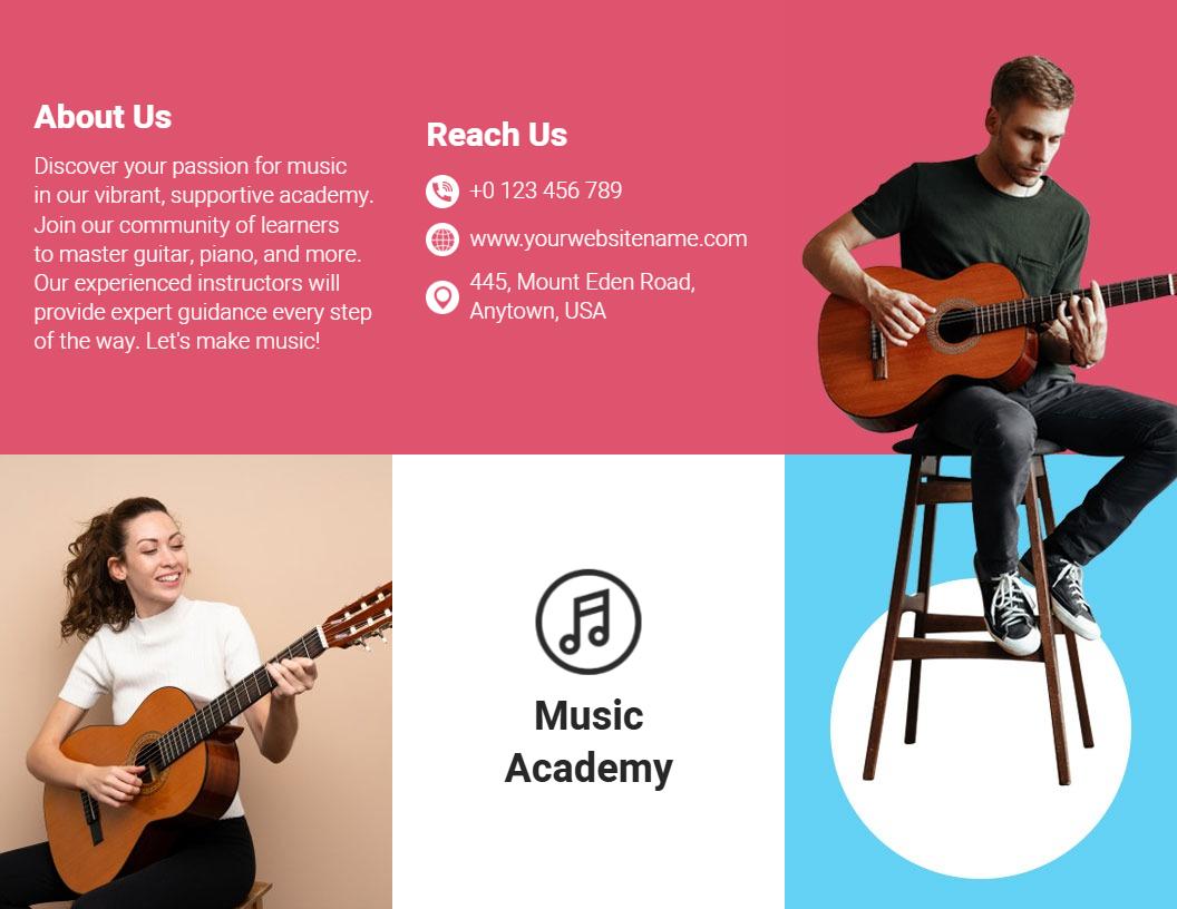 Vibrant Pink Music Academy Guitar Lessons Brochure Template