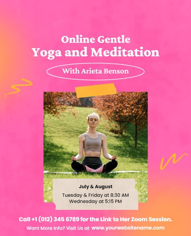 Vibrant Pink Online Gentle Yoga and Meditation Poster Template