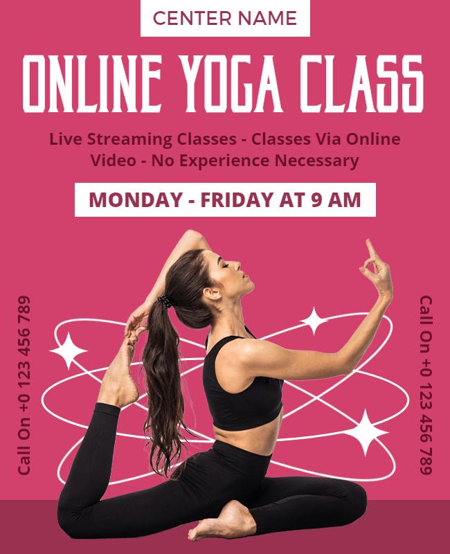 Vibrant Pink Online Yoga Class Live Streaming Poster Template