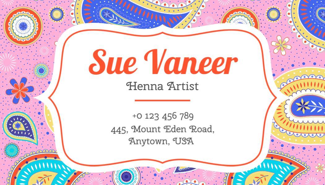 Vibrant Pink Paisley Design Henna Artist Visiting Card Template