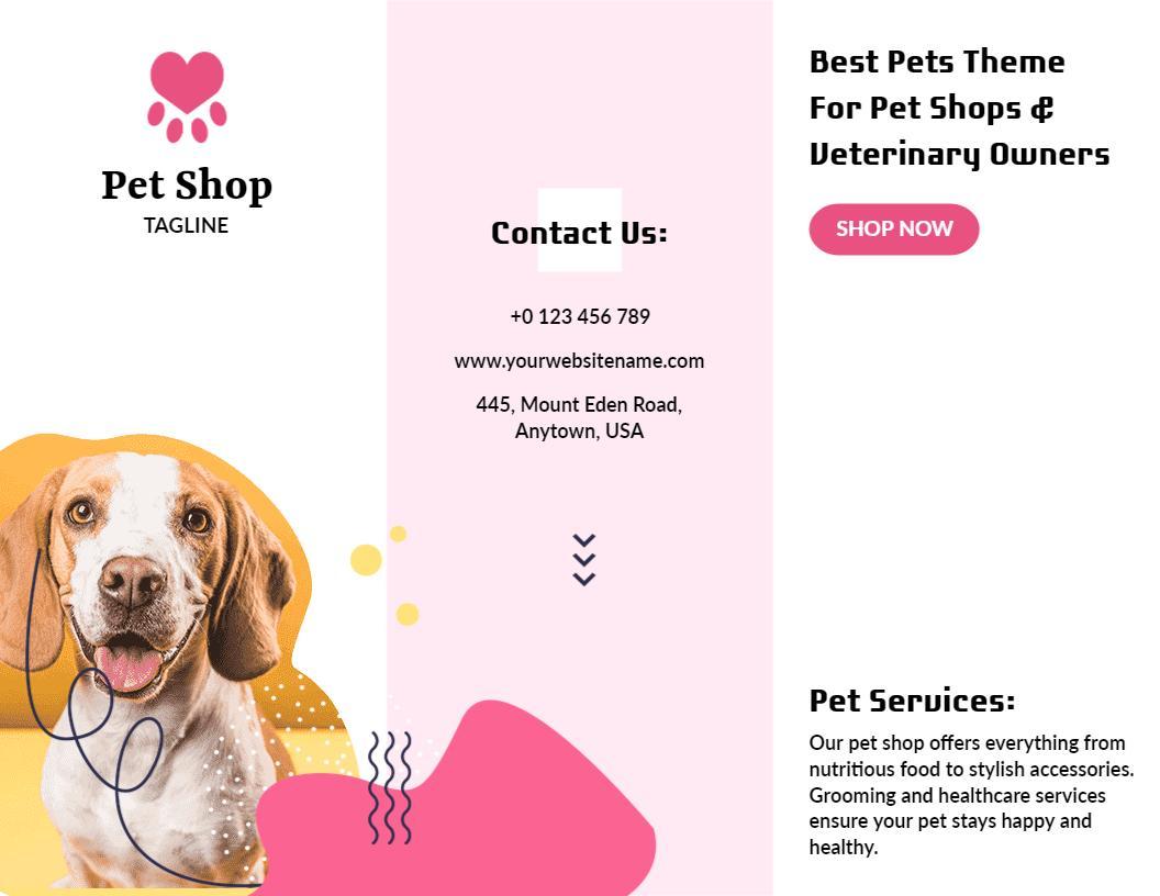 Vibrant Pink Pet Shop Services and Grooming Brochure Template