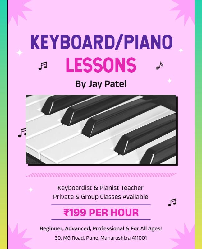 Vibrant Pink Piano and Keyboard Lessons Poster Template