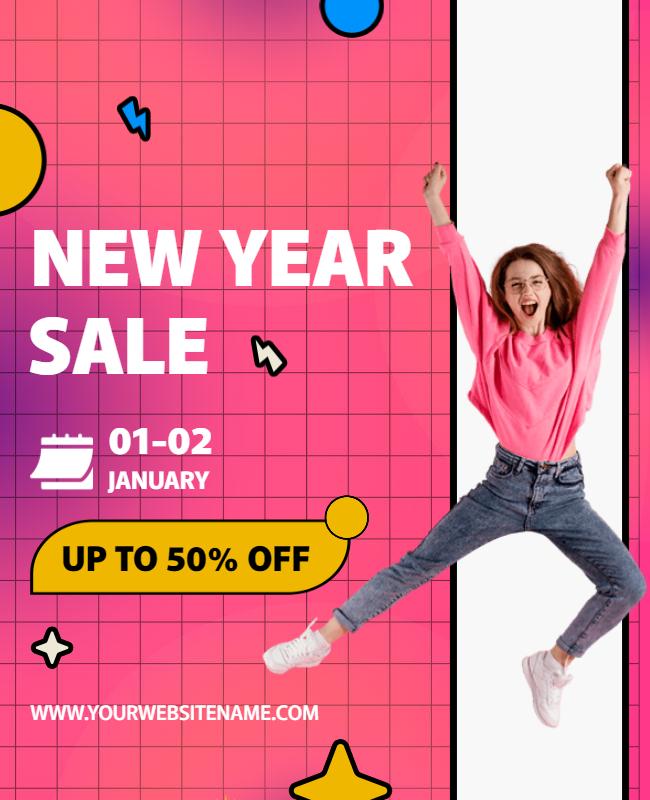 Vibrant Pink Playful New Year Sale Poster Template