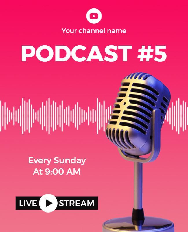 Vibrant Pink Podcast Announcement with Microphone Poster Template