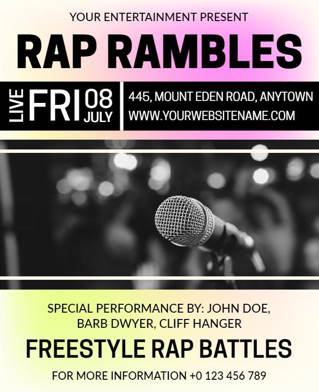 Vibrant Pink Rap Battle Night Event Flyer Template