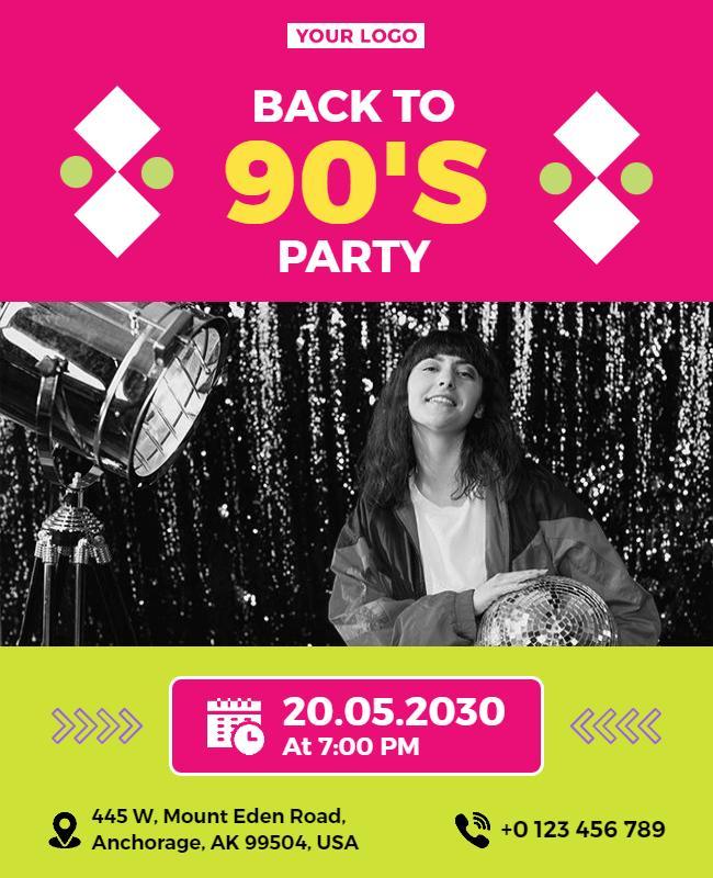 Vibrant Pink Retro 90's Party Celebration Poster Template