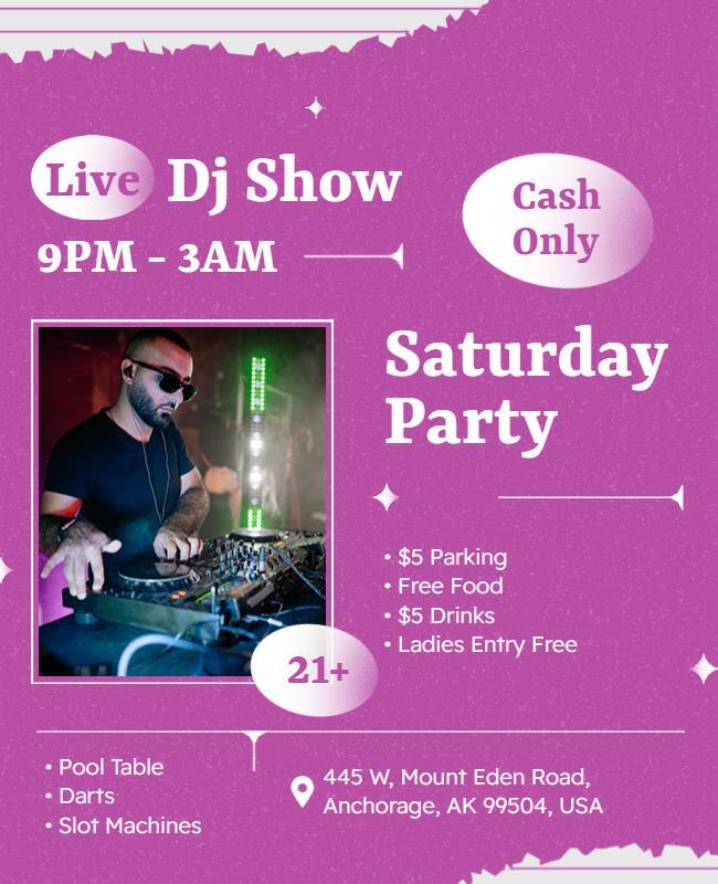 Vibrant Pink Saturday Night DJ Party Poster Template
