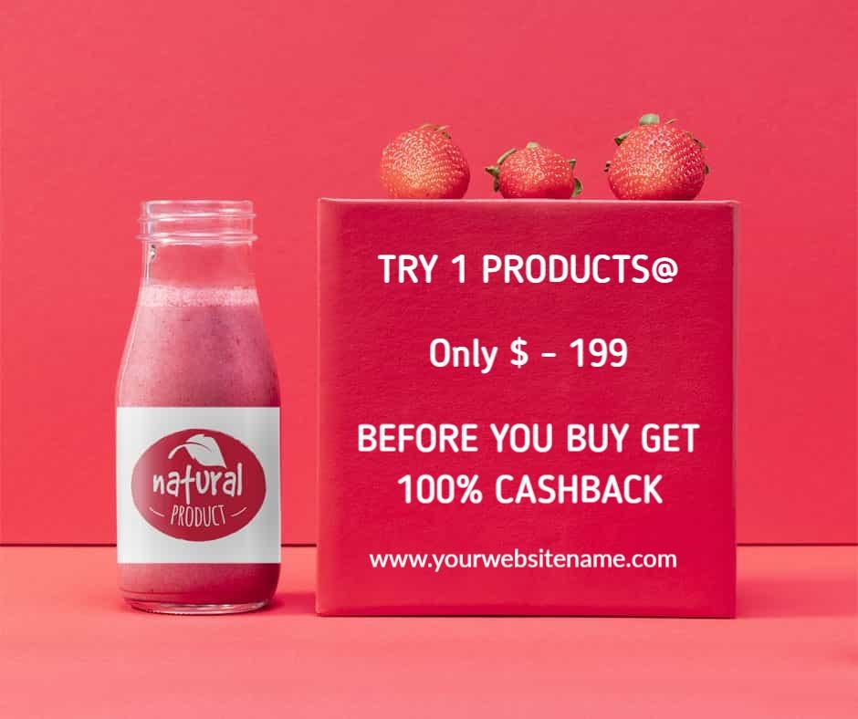 Vibrant Pink Smoothie Promotion with Cashback Offer Ad Template