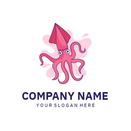 Vibrant Pink Squid Design Capturing Oceanic Essence Logo Template