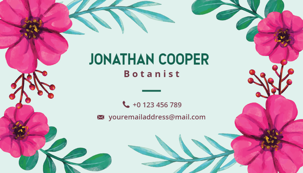 Vibrant Pink Watercolor Floral Botanist Business Card Template