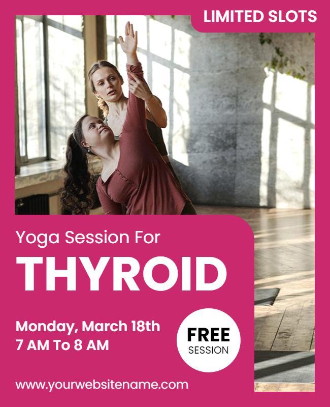 Vibrant Pink Yoga Session for Thyroid Wellness Poster Template
