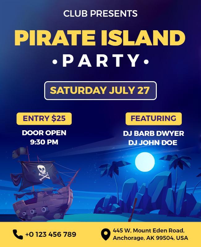Vibrant Pirate Island Adventure Party Poster Template