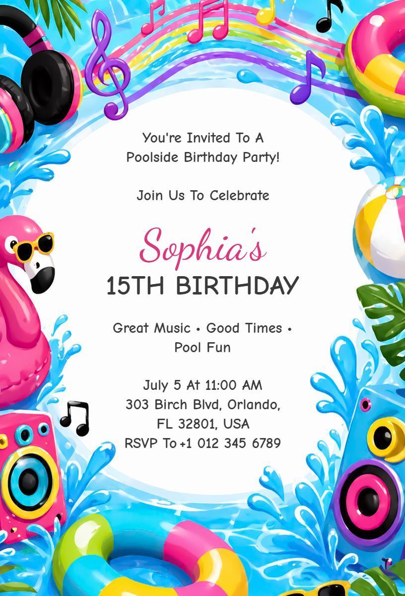 Vibrant Pool Party Birthday Celebration Invitation Template