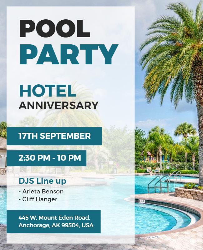 Vibrant Pool Party Celebration for Hotel Anniversary Poster Template