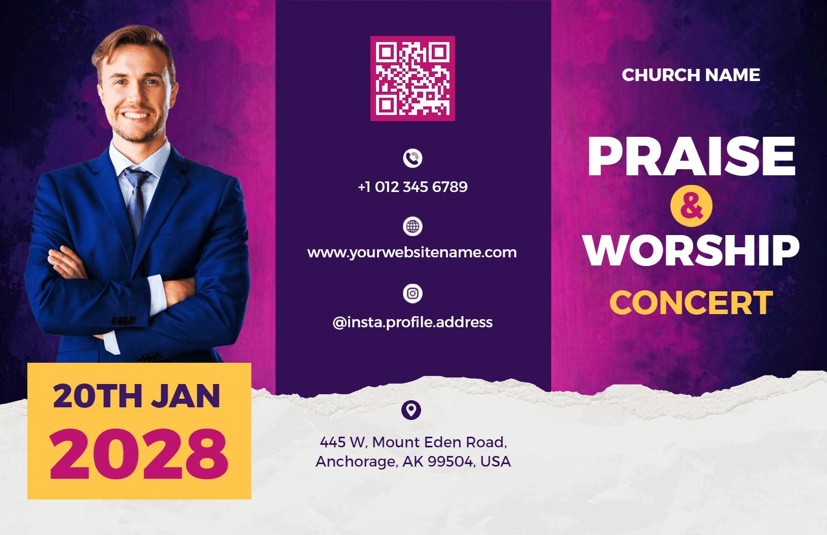 Vibrant Praise and Worship Concert Promotional Brochure Template