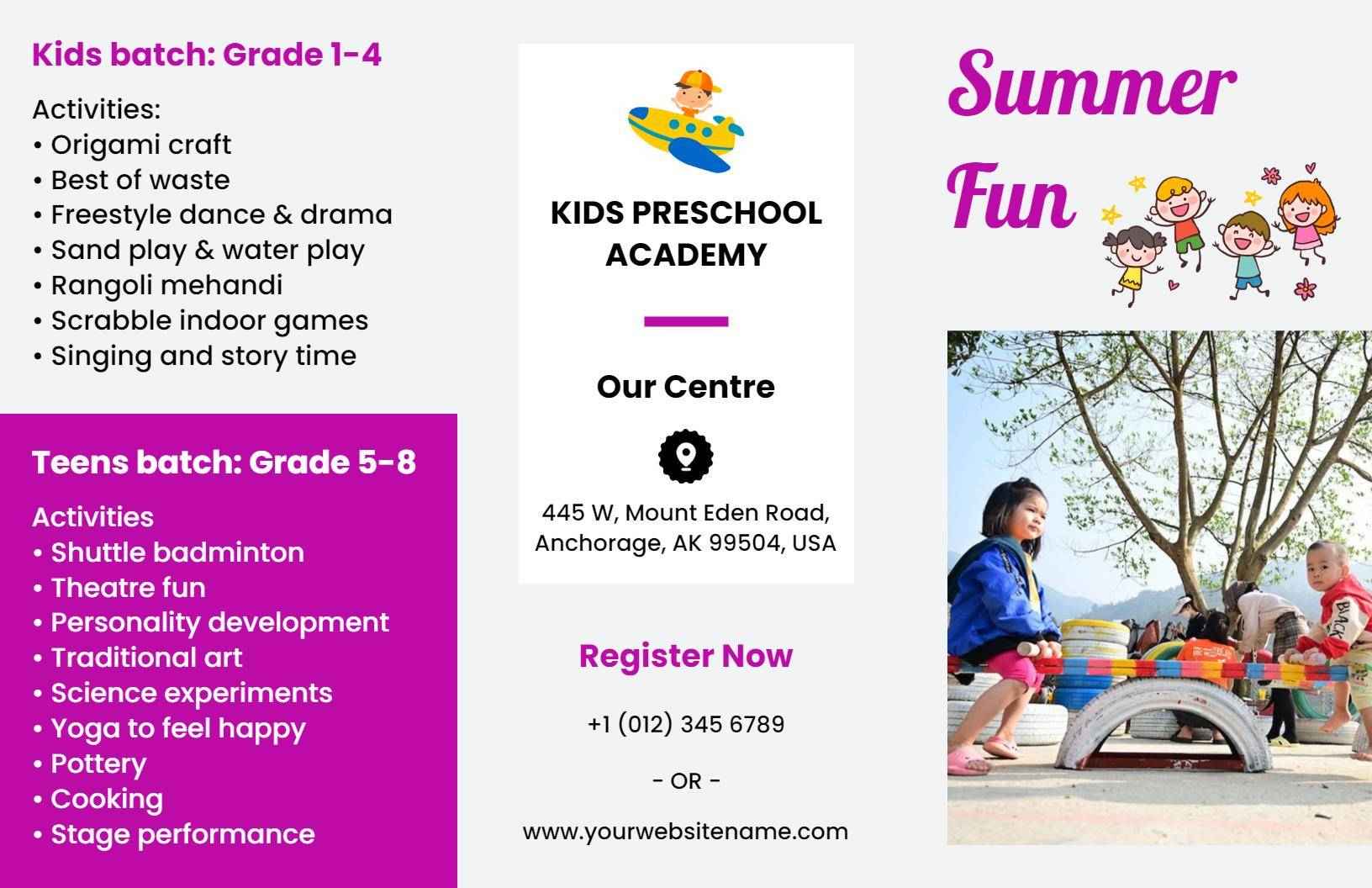Vibrant Preschool Summer Fun Activities Enrollment Brochure Template