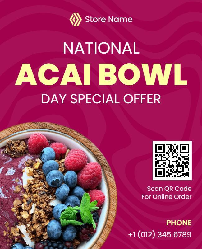 Vibrant Purple Acai Bowl Day Special Offer Poster Template