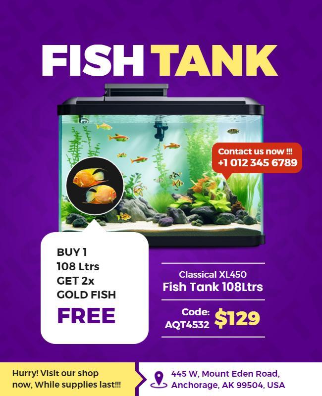 Vibrant Purple Advertisement for Fish Tank Sale Poster Template