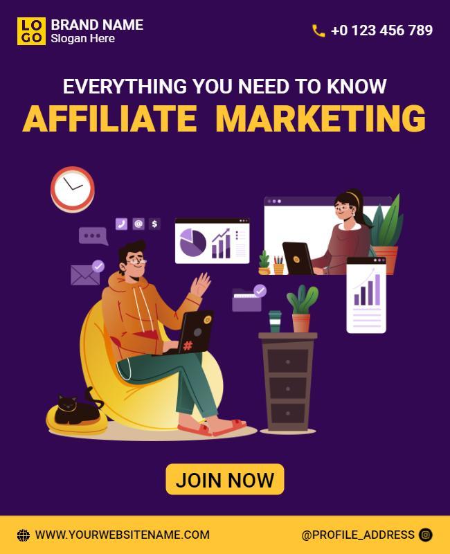 Vibrant Purple Affiliate Marketing Information Poster Template
