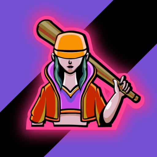 Vibrant Purple and Black Esports Character Holding Bat Logo Template