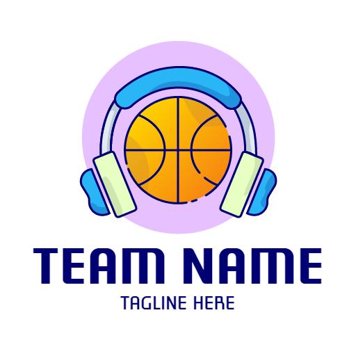 Vibrant Purple and Blue Basketball Logo with Headphones Logo Template