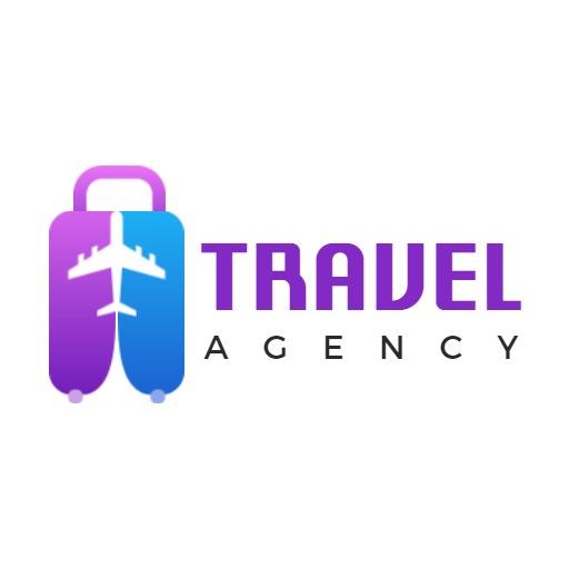 Vibrant Purple and Blue Travel Agency Luggage Logo Template