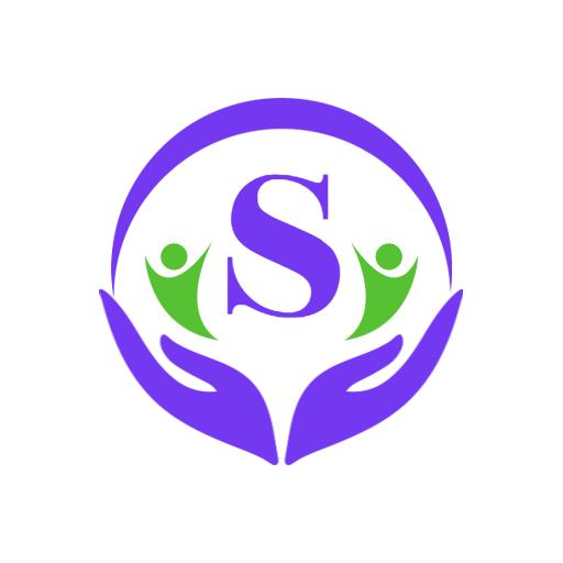 Vibrant Purple and Green Alphabet Design with Caring Hands Logo Template