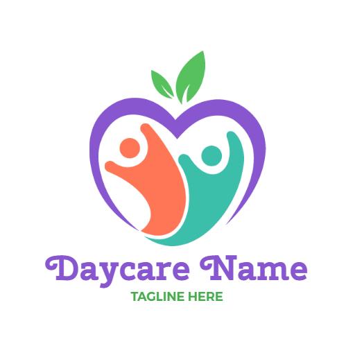 Vibrant Purple and Green Heart Design Promoting Daycare Logo Template
