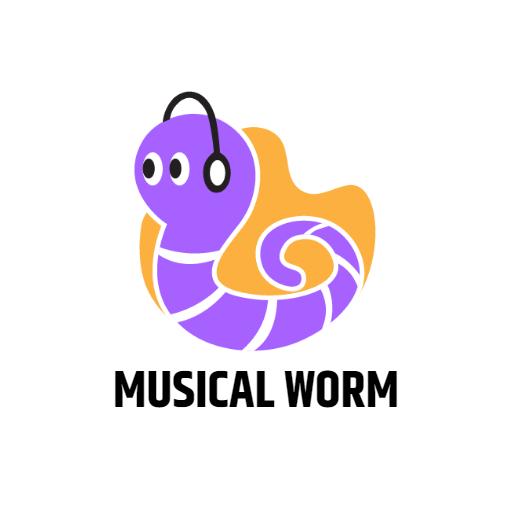 Vibrant Purple and Orange Cartoon Worm Playing Music Logo Template