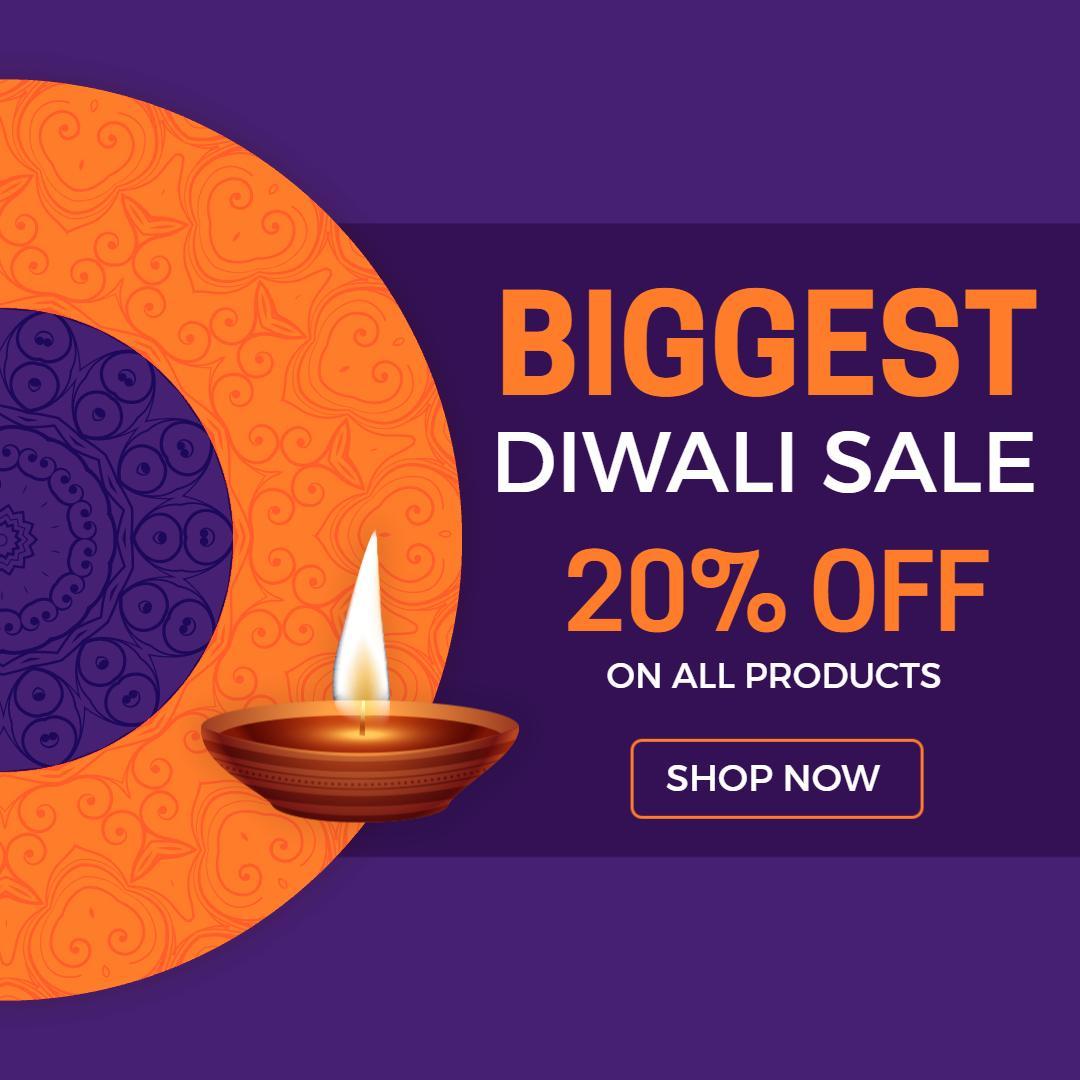 Vibrant Purple and Orange Diwali Sale with Discount Offer Ad Template