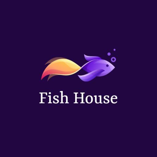 Vibrant Purple and Orange Gradient Fish House Logo Template