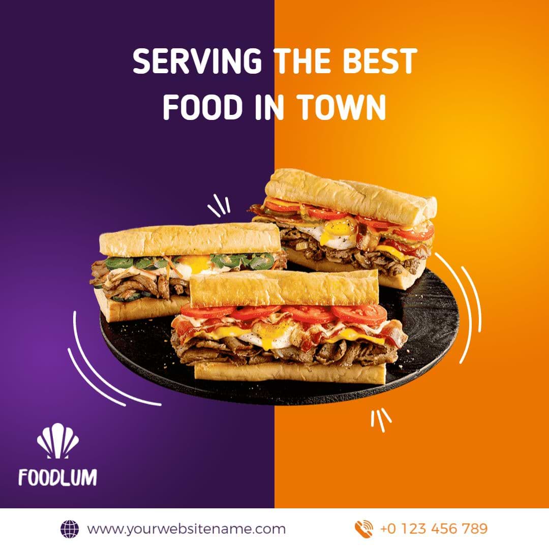 Vibrant Purple and Orange Sandwiches Promotion Ad Template