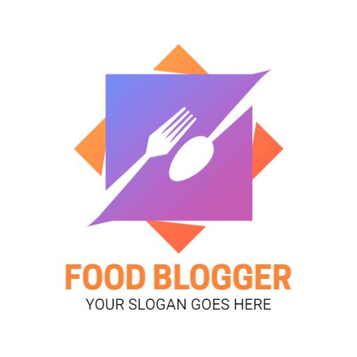 Vibrant Purple and Orange Utensils Design for Food Blogger Logo Template