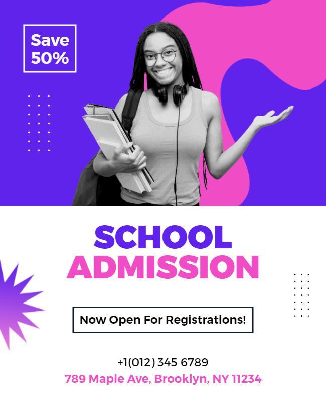 Vibrant Purple and Pink School Admission Registration Poster Template