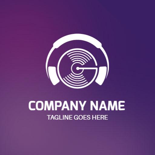 Vibrant Purple and White DJ Music Turntable Logo Template