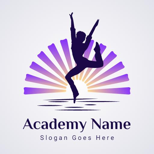 Vibrant Purple and Yellow Dance Academy Inspiring Movement Logo Template