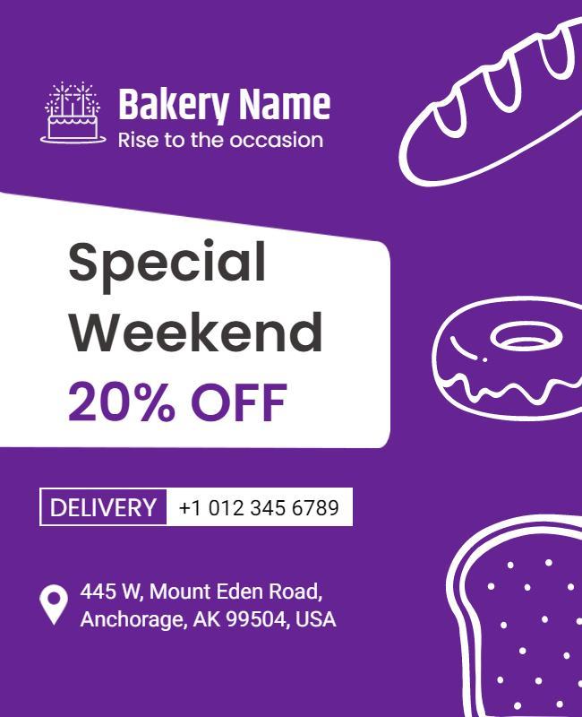 Vibrant Purple Bakery Special Weekend Discount Poster Template