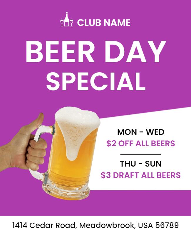 Vibrant Purple Beer Day Special Club Event Poster Template