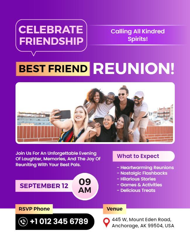 Vibrant Purple Best Friend Reunion Celebration Poster Template
