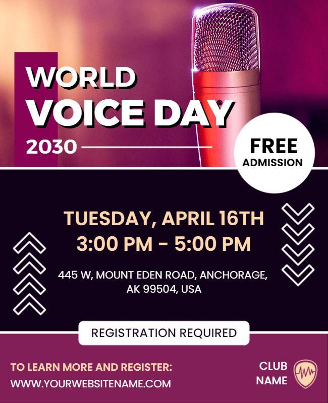 Vibrant Purple Celebration of World Voice Day Poster Template
