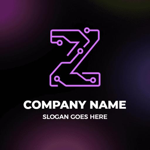 Vibrant Purple Circuitry Inspired Z Letter Logo Template