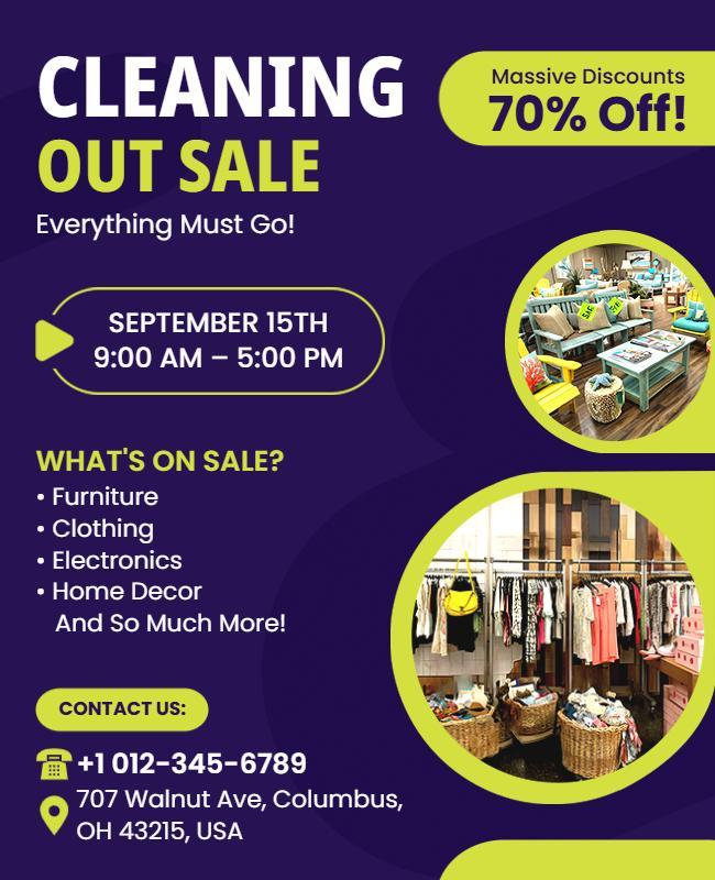 Vibrant Purple Cleaning Out Sale Event Poster Template