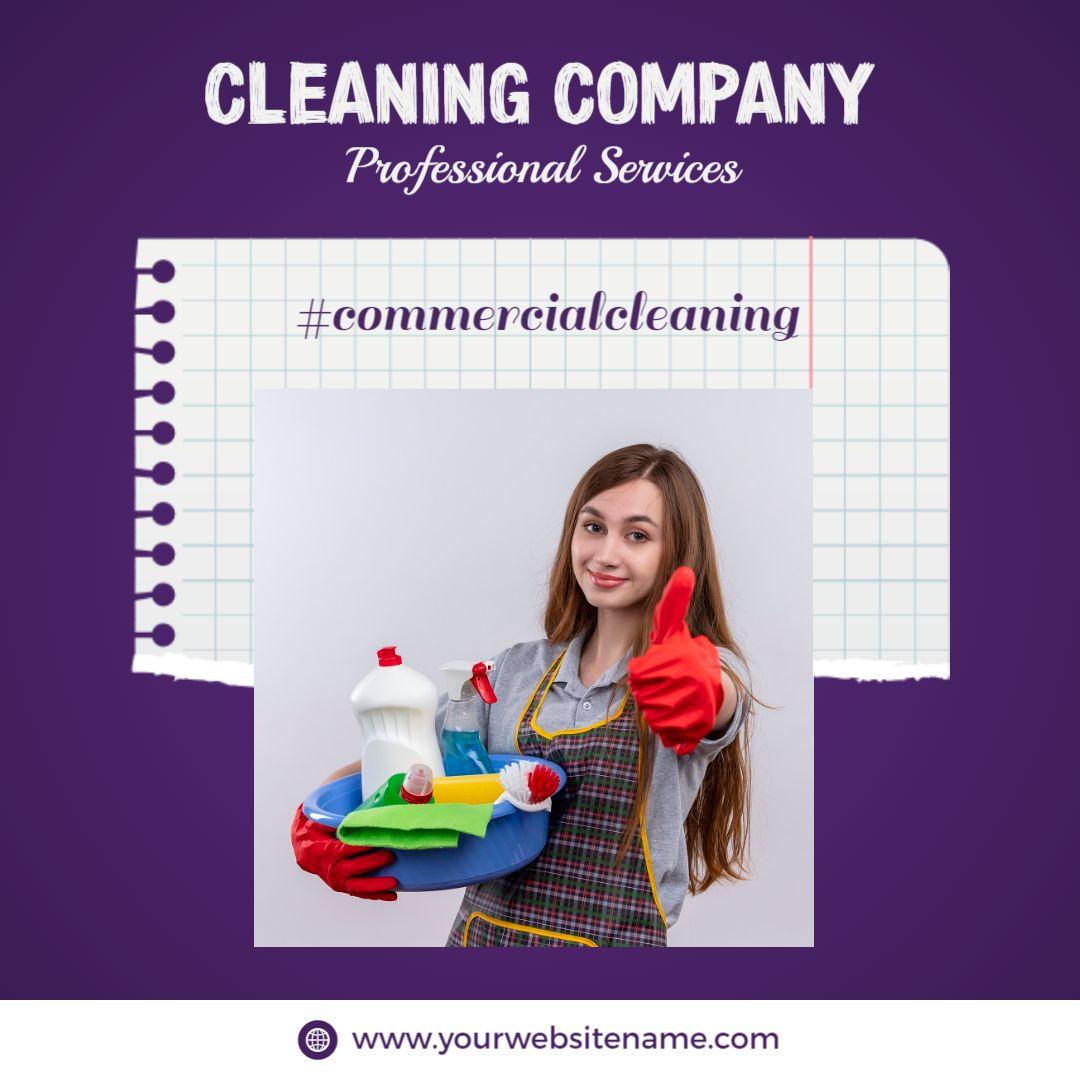 Vibrant Purple Cleaning Service with Professional Tools Ad Template