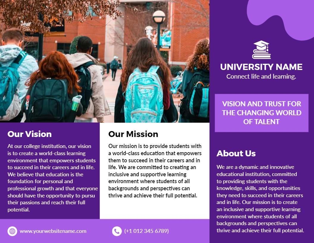 Vibrant Purple College Vision and Mission Education Brochure Template