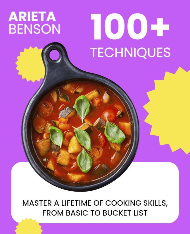 Vibrant Purple Cooking Techniques Masterclass Poster Template