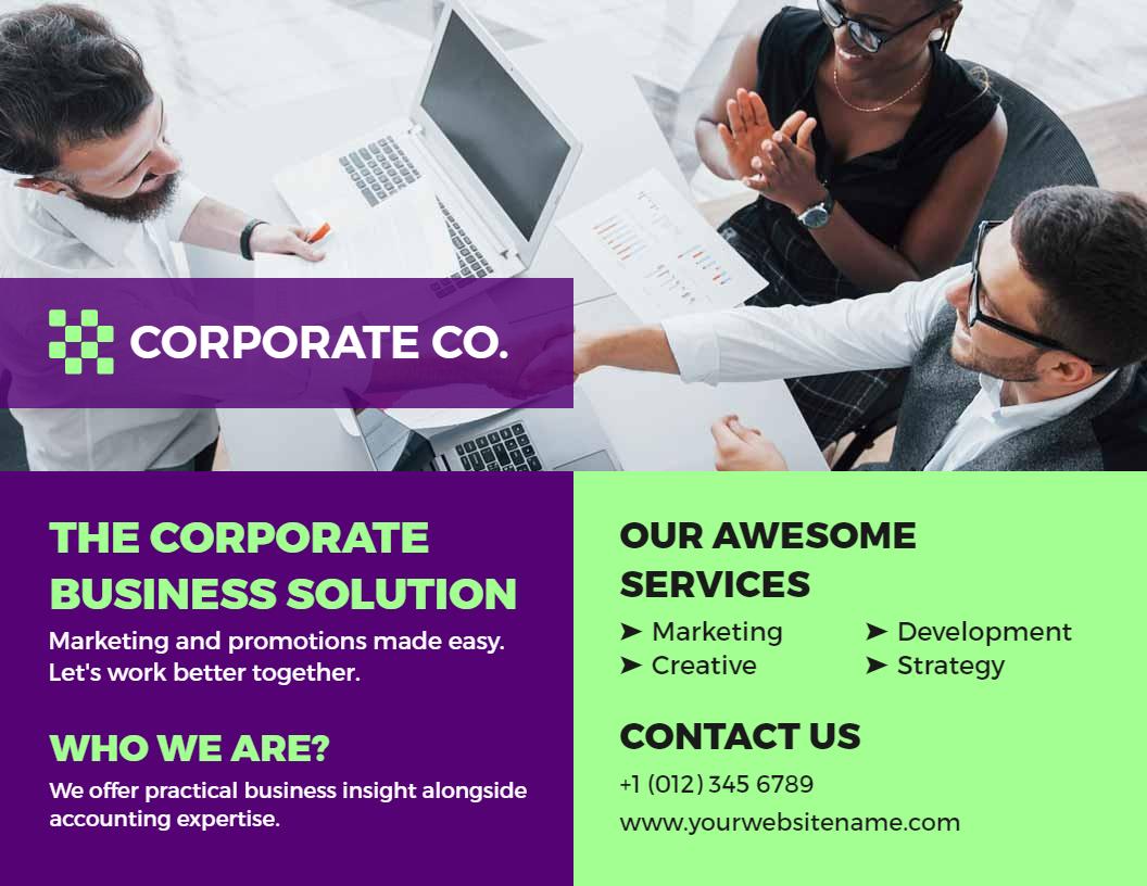 Vibrant Purple Corporate Business Solutions Marketing Brochure Template